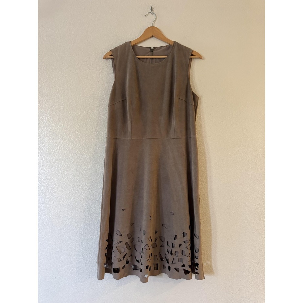 Unbranded‎ Faux Suede Laser Cut Geometric Hem Dress Medium Taupe Brown